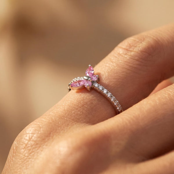 Pink Butterfly Ring Gift for Her