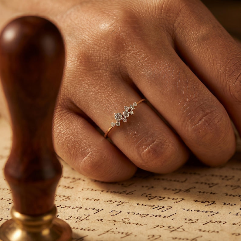 Dainty Gold Diamond Cluster Ring Main image