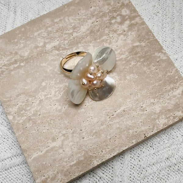 Natural Mother of Pearl Flower Statement Ring