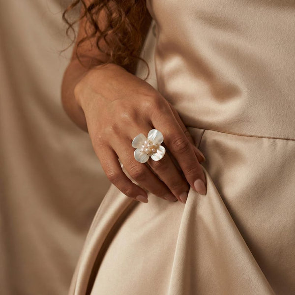 Natural Mother of Pearl Flower Statement Ring