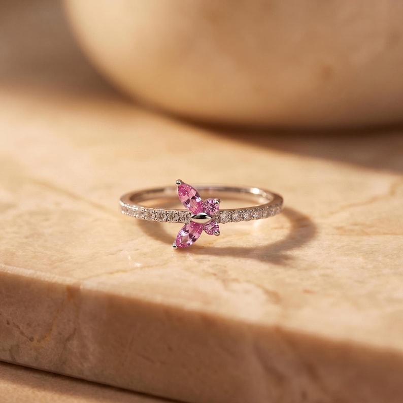 Pink Butterfly Ring Gift for Her