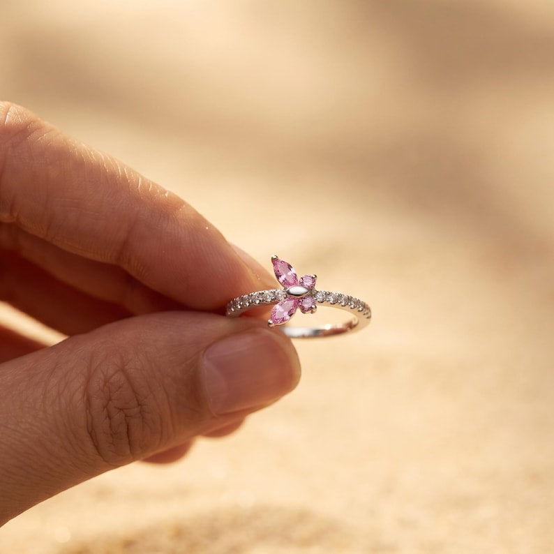 Pink Butterfly Ring Gift for Her