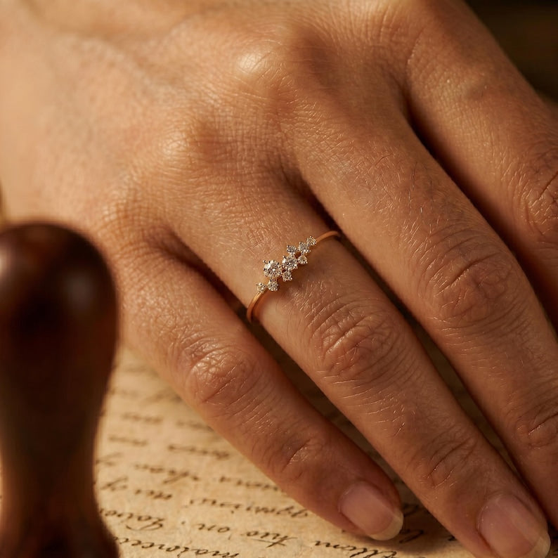 Dainty Gold Diamond Cluster Ring