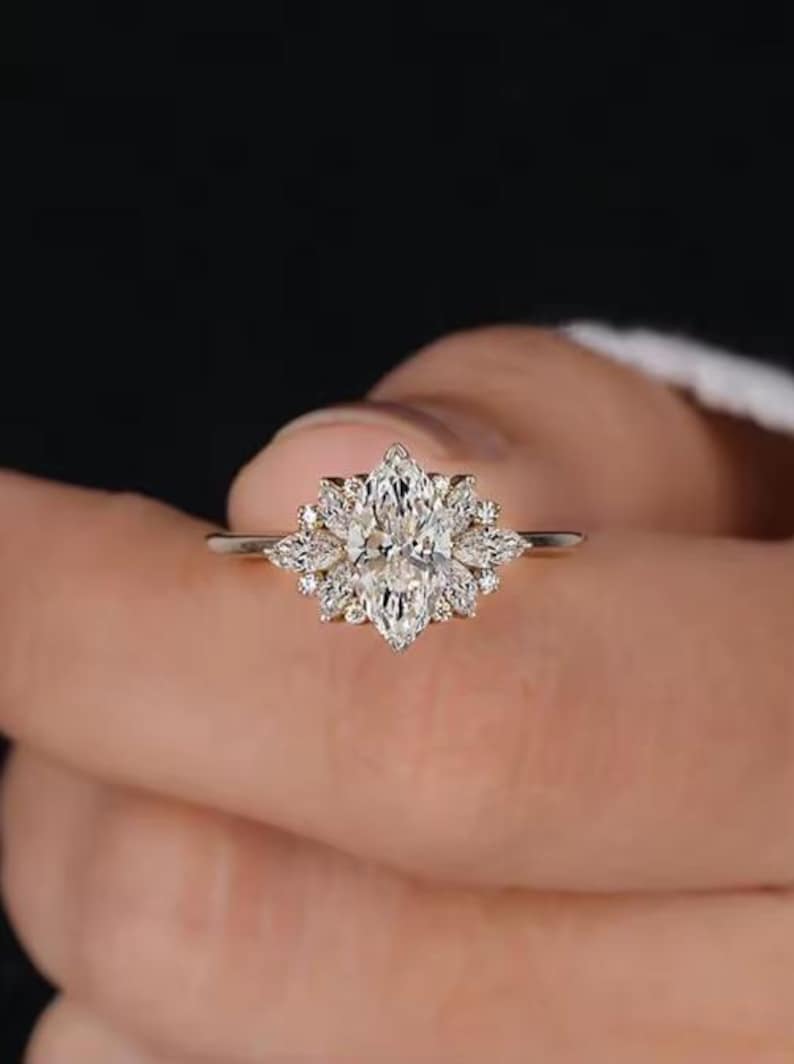 Sterling Silver Marquise Zircon Ring - Golden Finish Secondary image