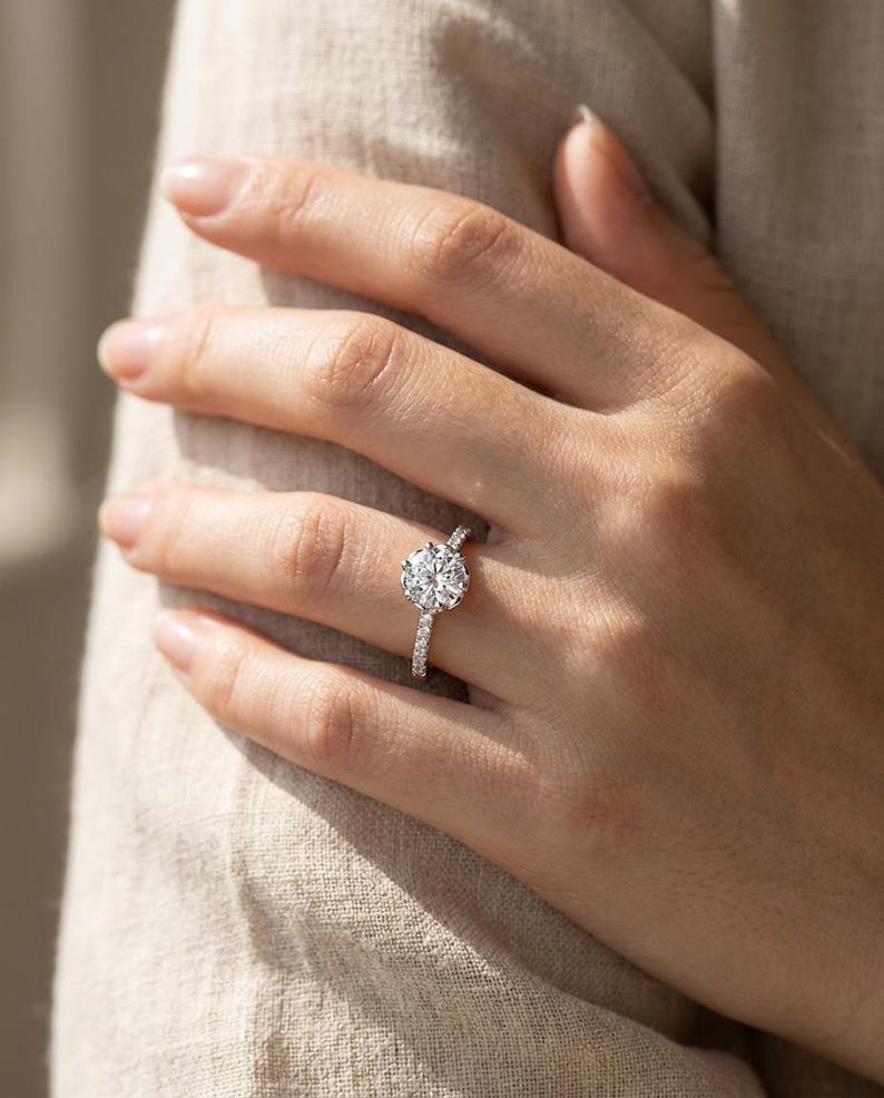 925 Sterling Silver Halo CZ Engagement Ring with Pave Band