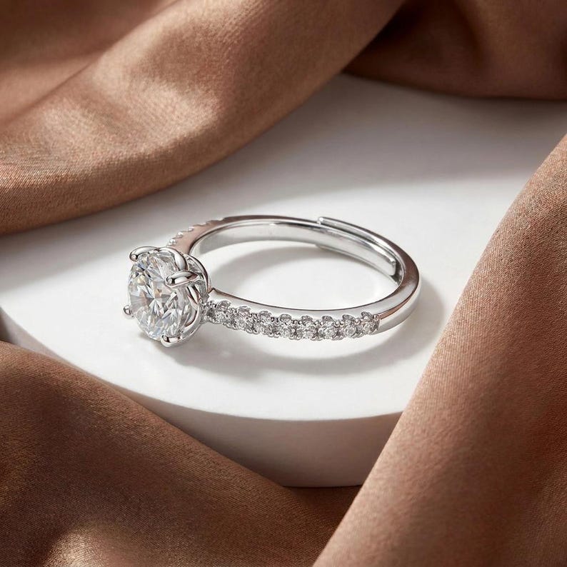 925 Sterling Silver Halo CZ Engagement Ring with Pave Band Secondary image