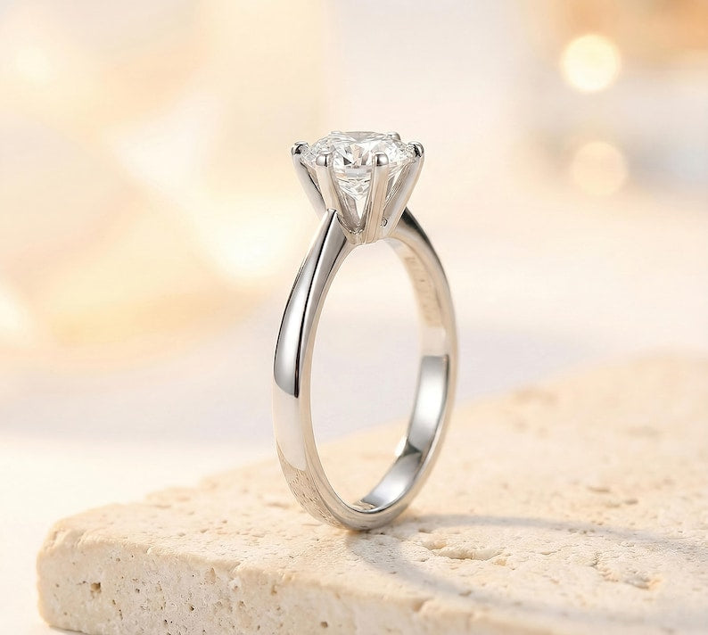 Dainty Moissanite Ring in 925 Sterling Silver, Adjustable Solitaire Design