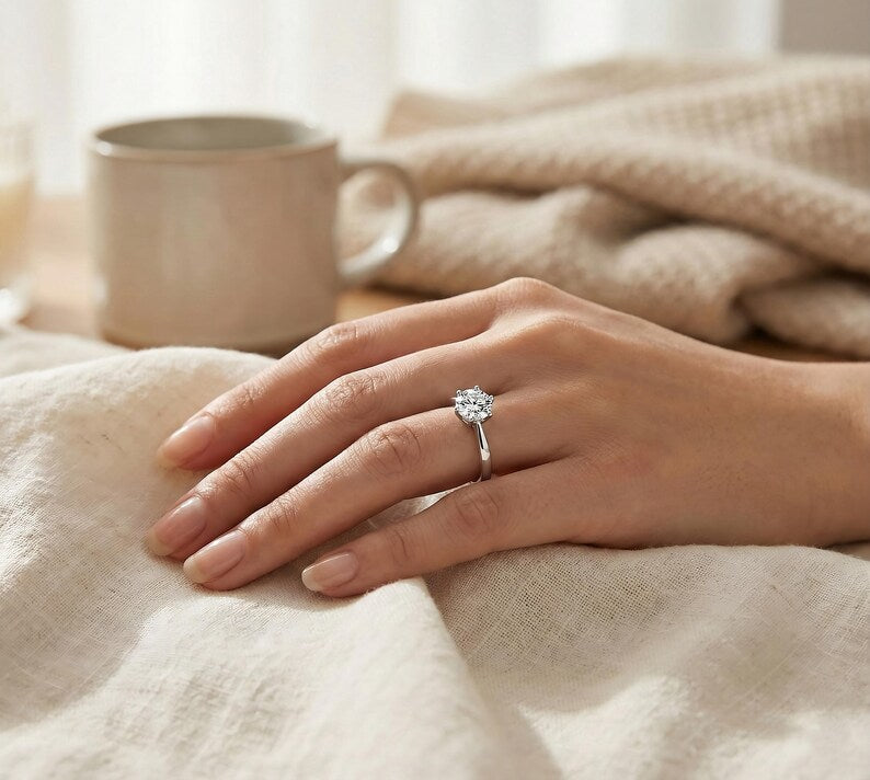 Dainty Moissanite Ring in 925 Sterling Silver, Adjustable Solitaire Design Secondary image