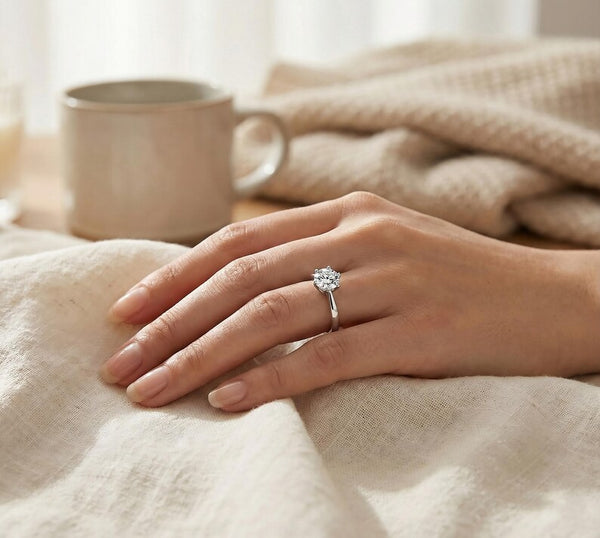 Dainty Moissanite Ring in 925 Sterling Silver, Adjustable Solitaire Design