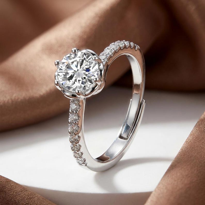 925 Sterling Silver Halo CZ Engagement Ring with Pave Band