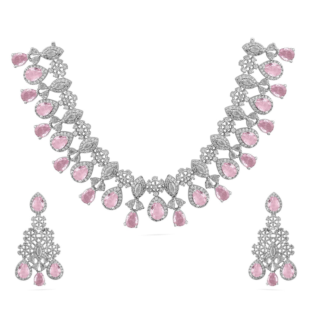 Rubans Necklace Set Rhodium Plated American Diamomd Stylish Jewellery Gift for Women & Girls