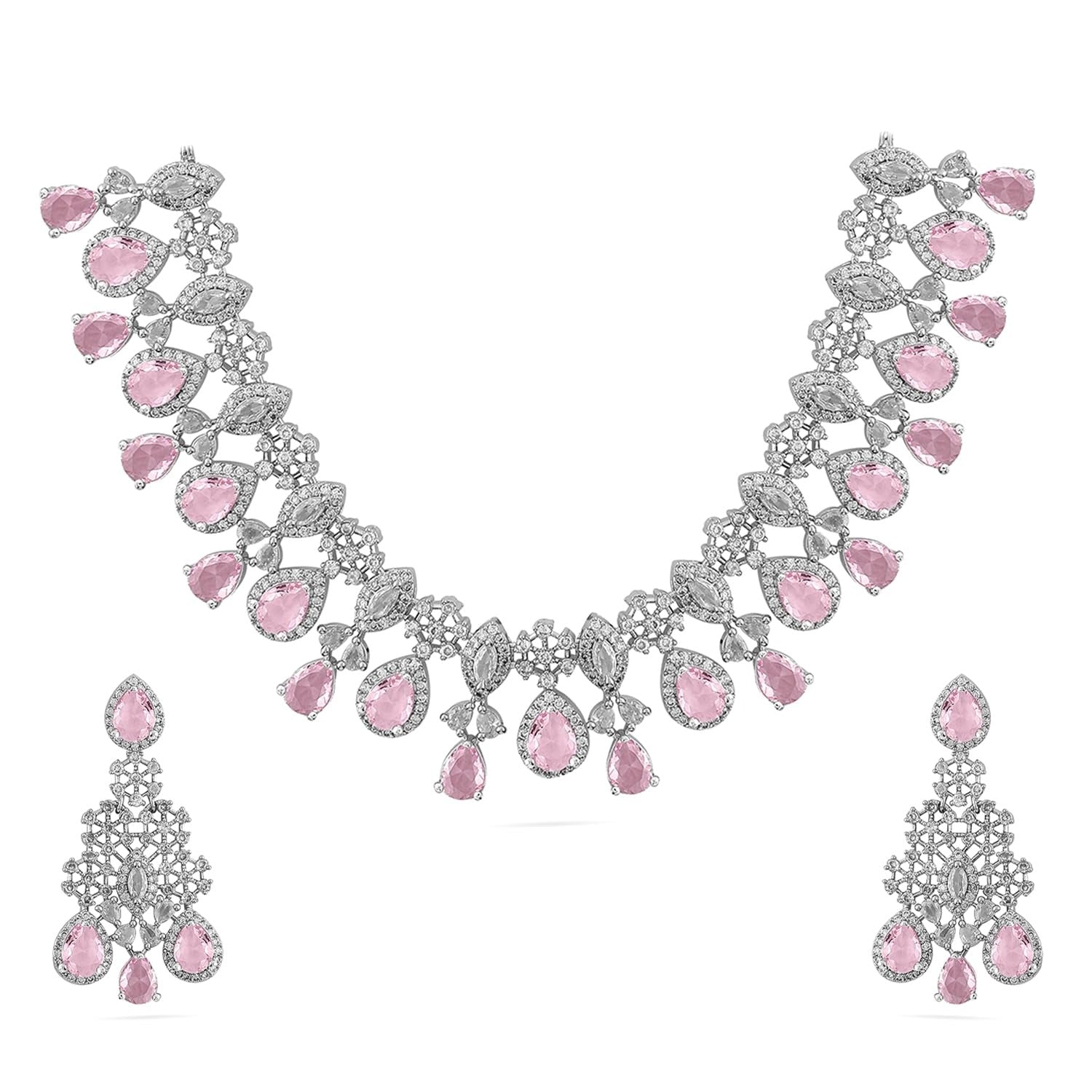 Rubans Necklace Set Rhodium Plated American Diamomd Stylish Jewellery Gift for Women & Girls