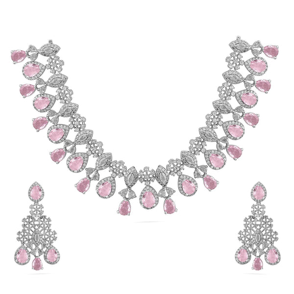 Rubans Necklace Set Rhodium Plated American Diamomd Stylish Jewellery Gift for Women & Girls