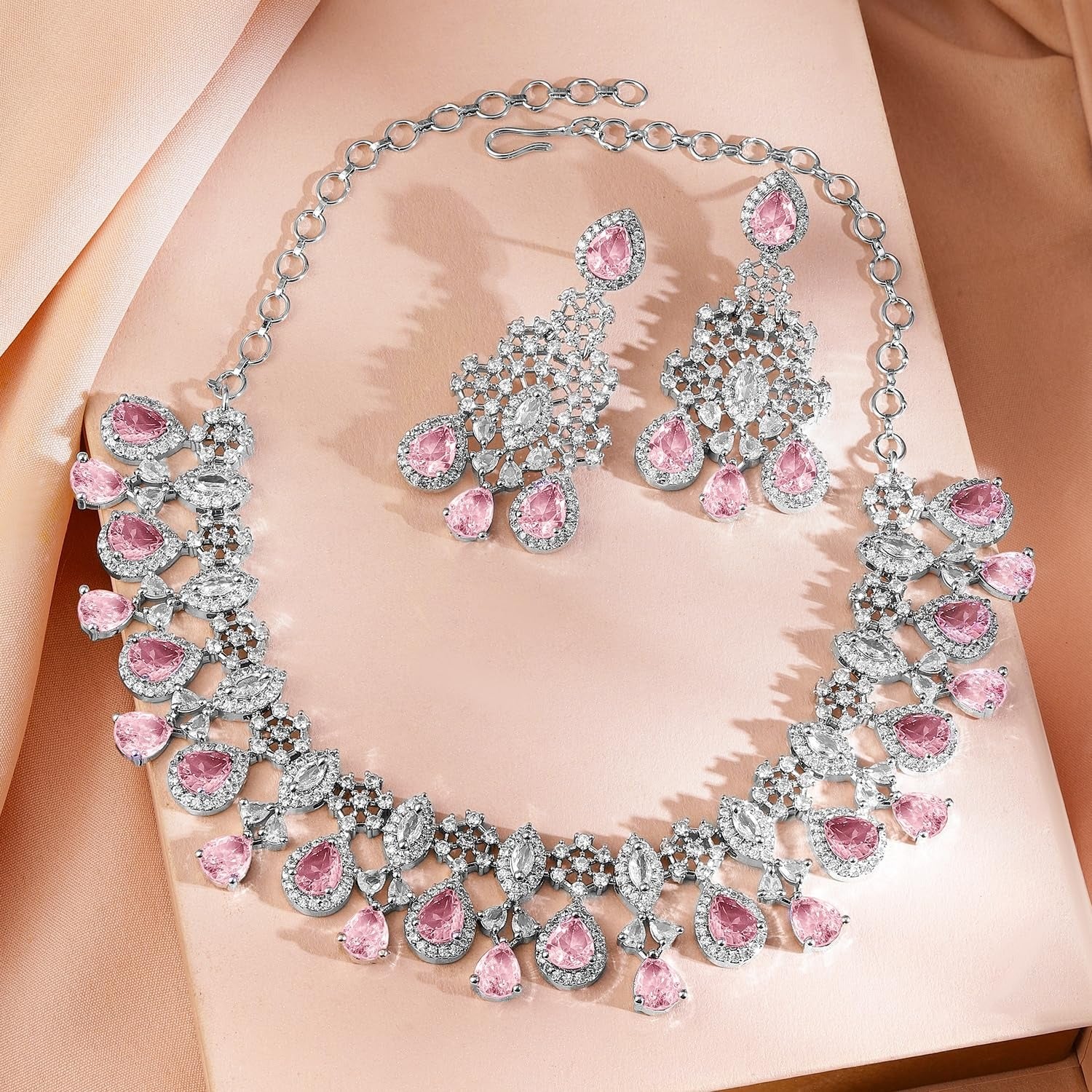 Rubans Necklace Set Rhodium Plated American Diamomd Stylish Jewellery Gift for Women & Girls
