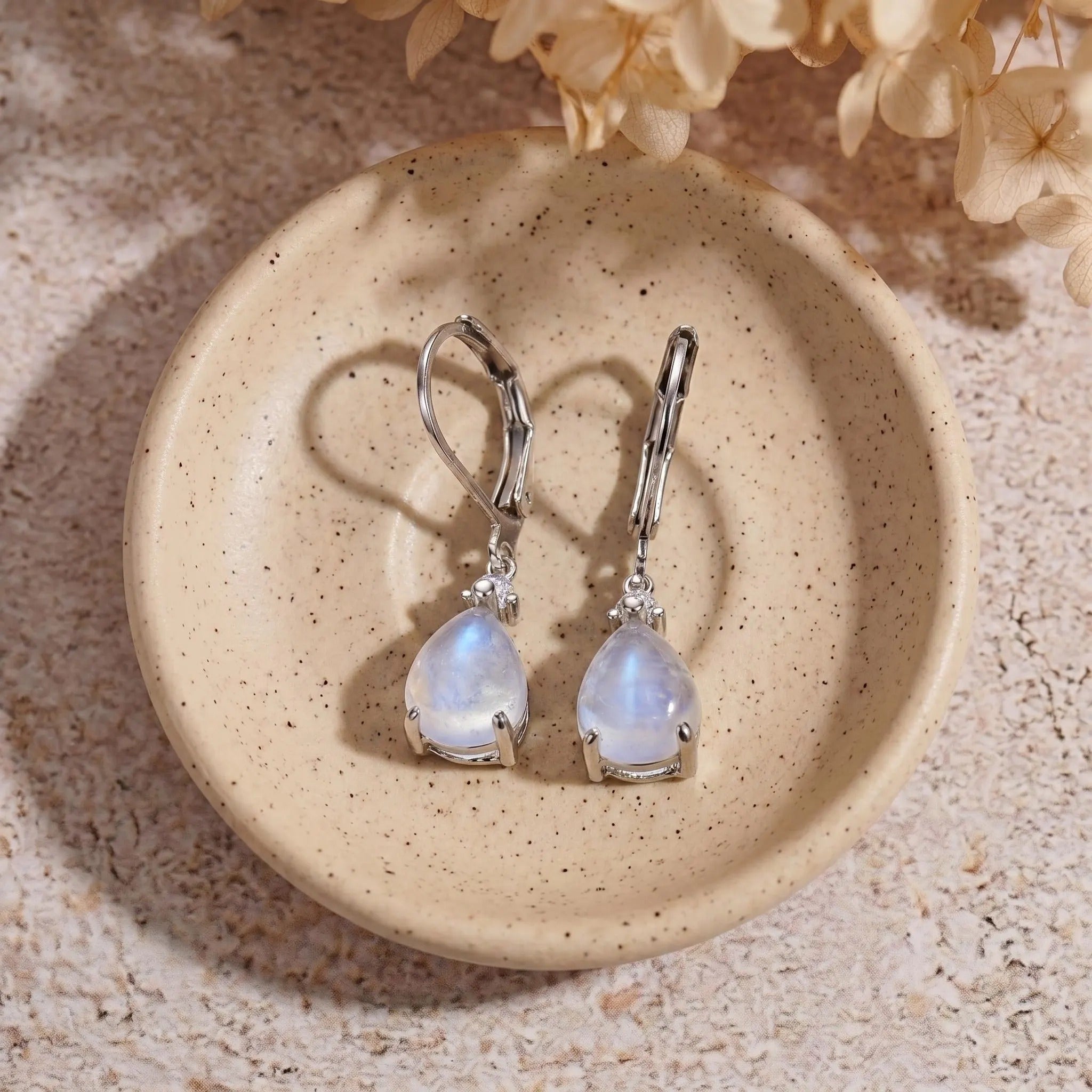 925 Silver Drop Shape Moonstone Dnagle Earrings Main image