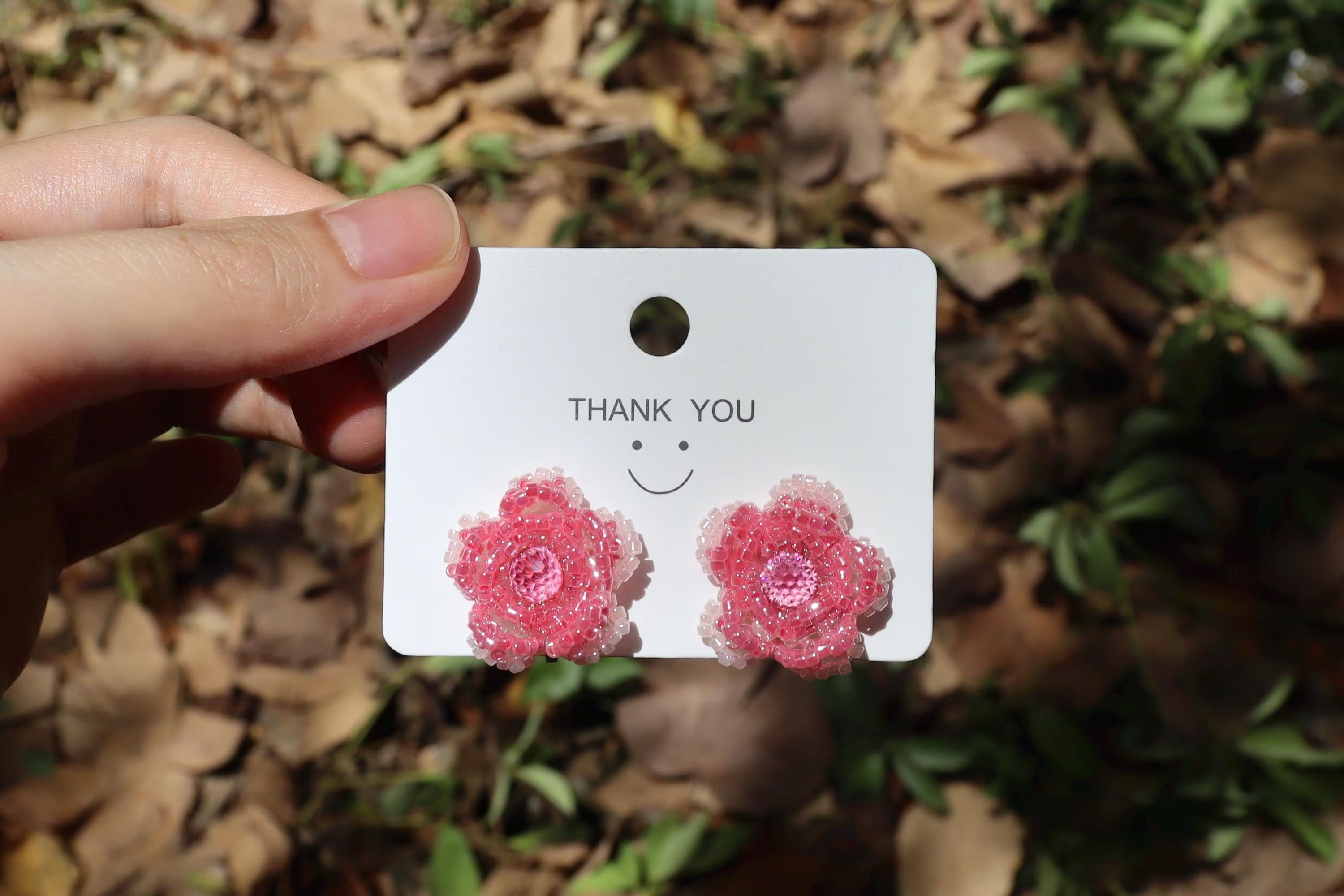 Handmade Pink Rose Earrings