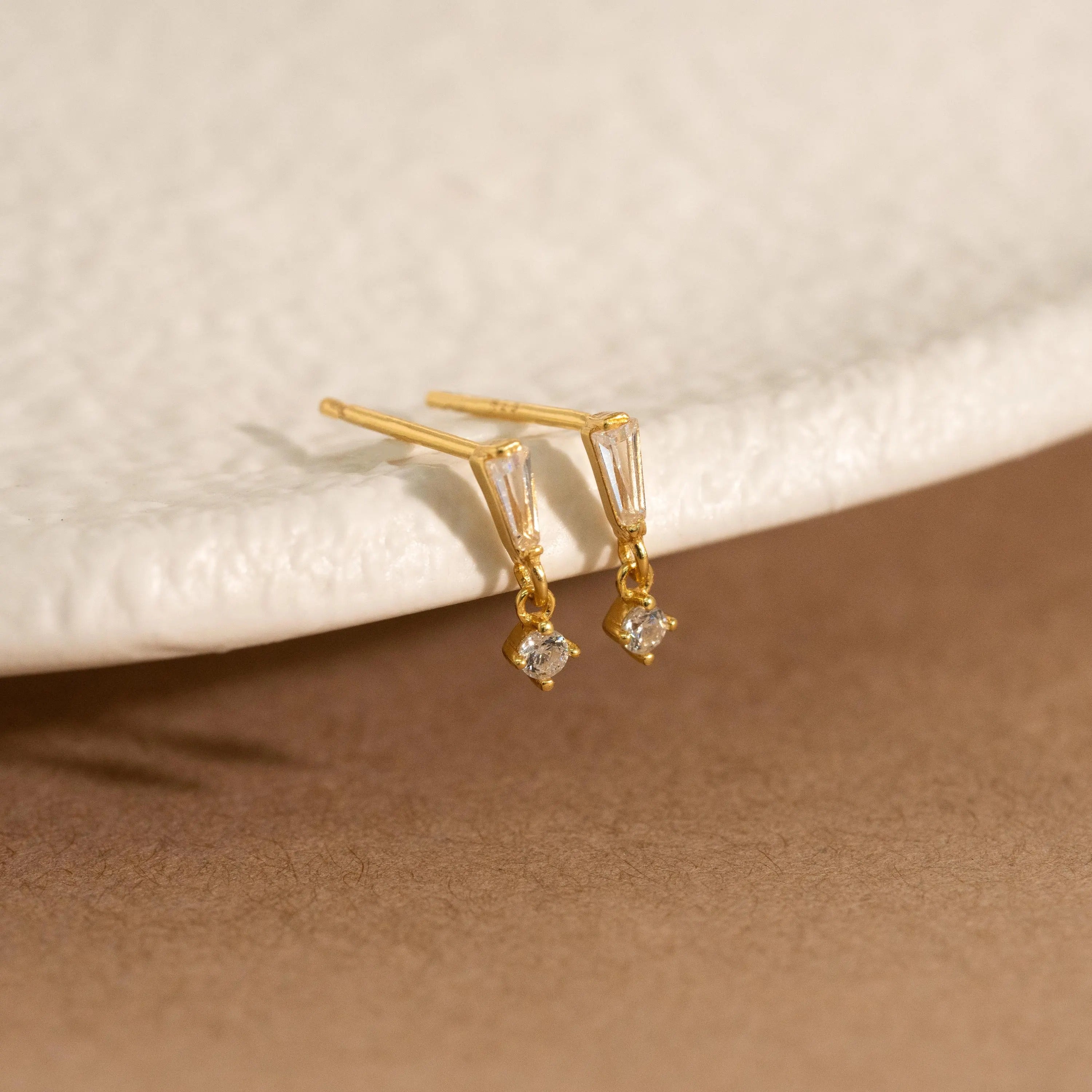 Tiny Baguette CZ Drop Earrings Secondary image