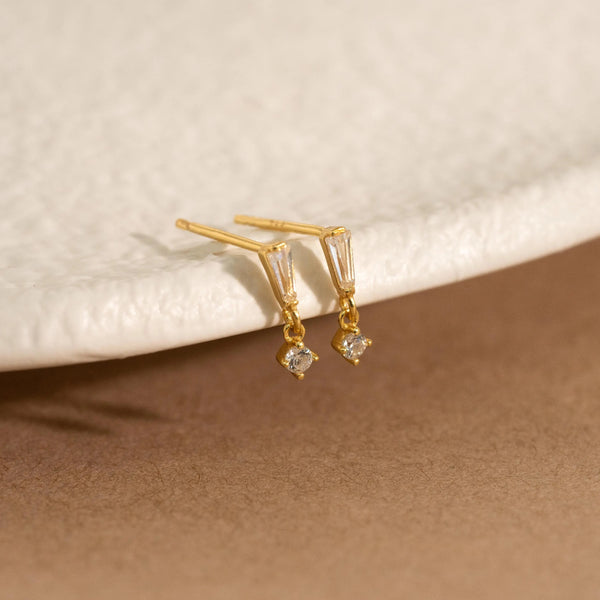 Tiny Baguette CZ Drop Earrings