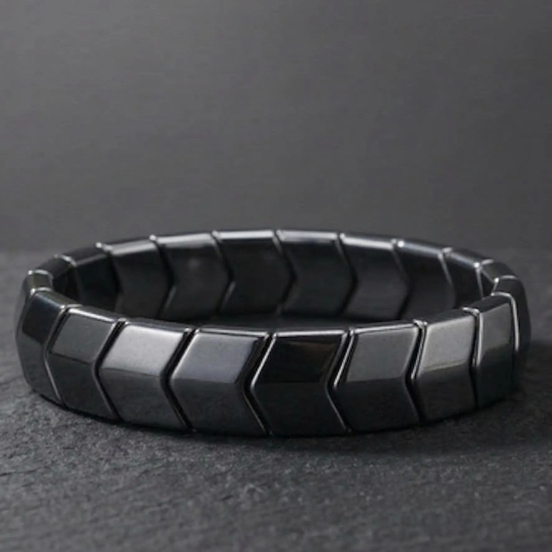 Black Hematite Bracelet for Men, Geometric Stretch Stone Bracelet, Modern Minimal Jewelry Main image