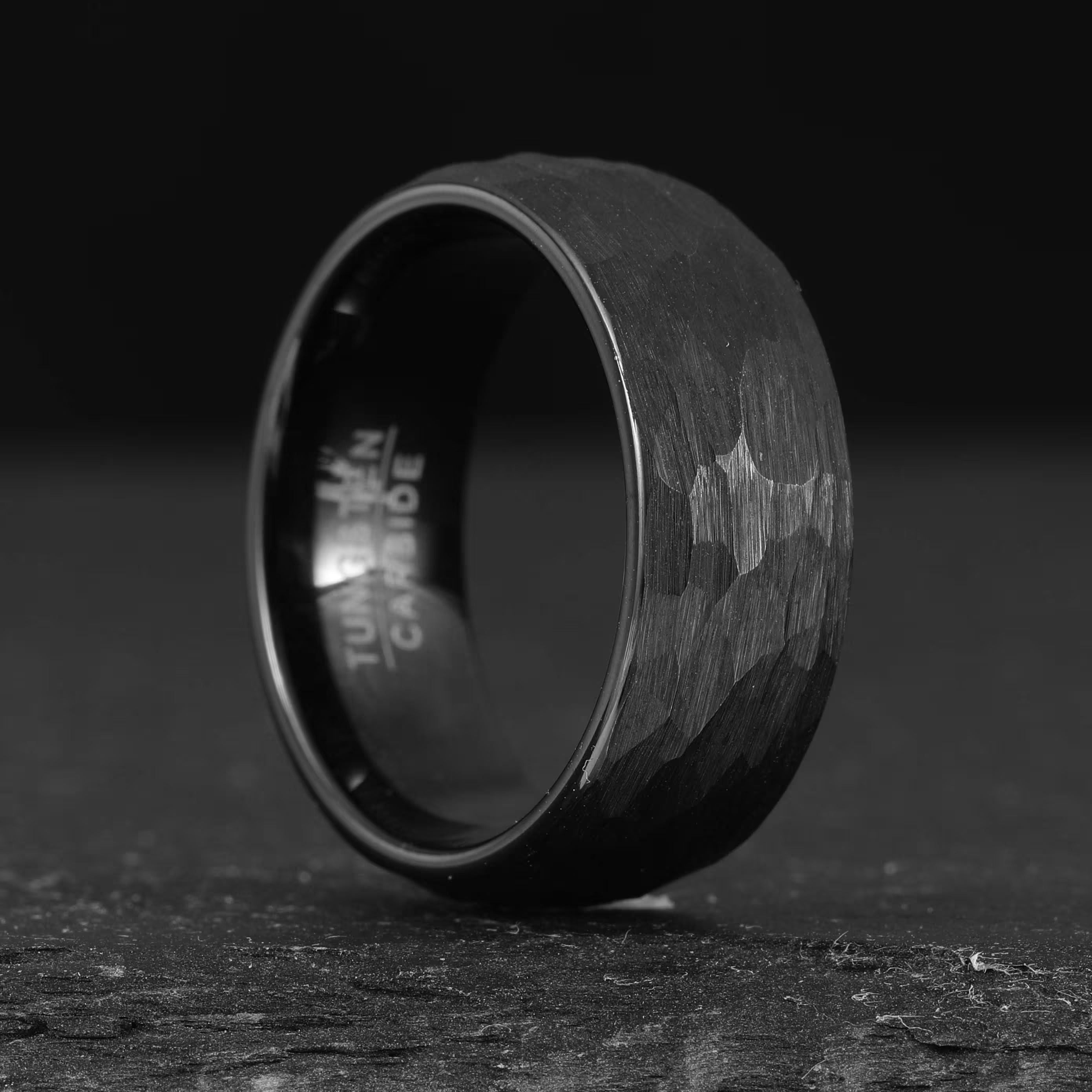 8mm Black Tungsten Ring, Hammered Finish Ring, Wedding Ring Unisex Tungsten Ring Holiday Gifts Main image