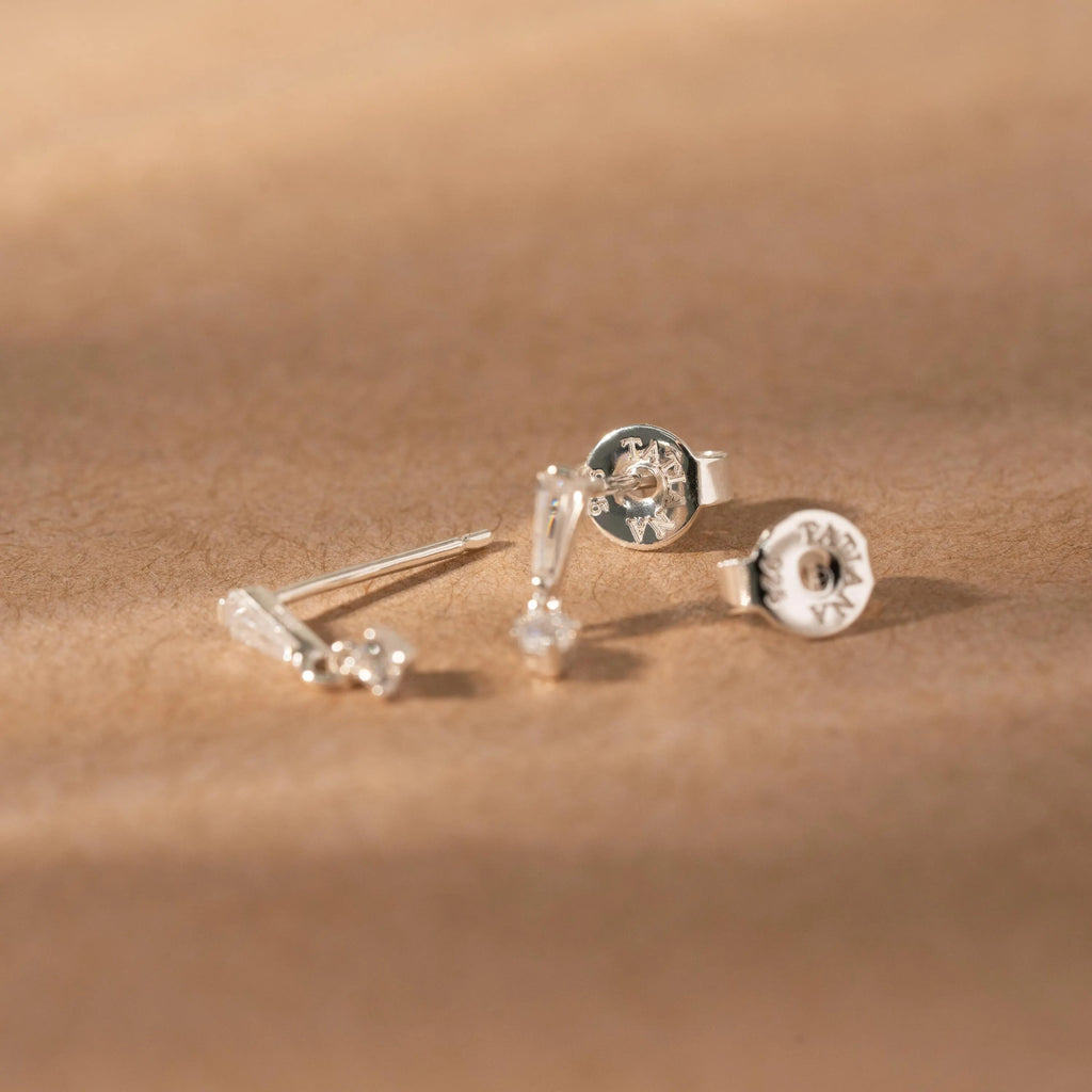 Tiny Baguette CZ Drop Earrings