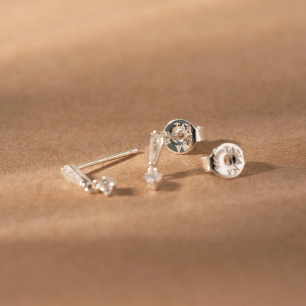 Tiny Baguette CZ Drop Earrings