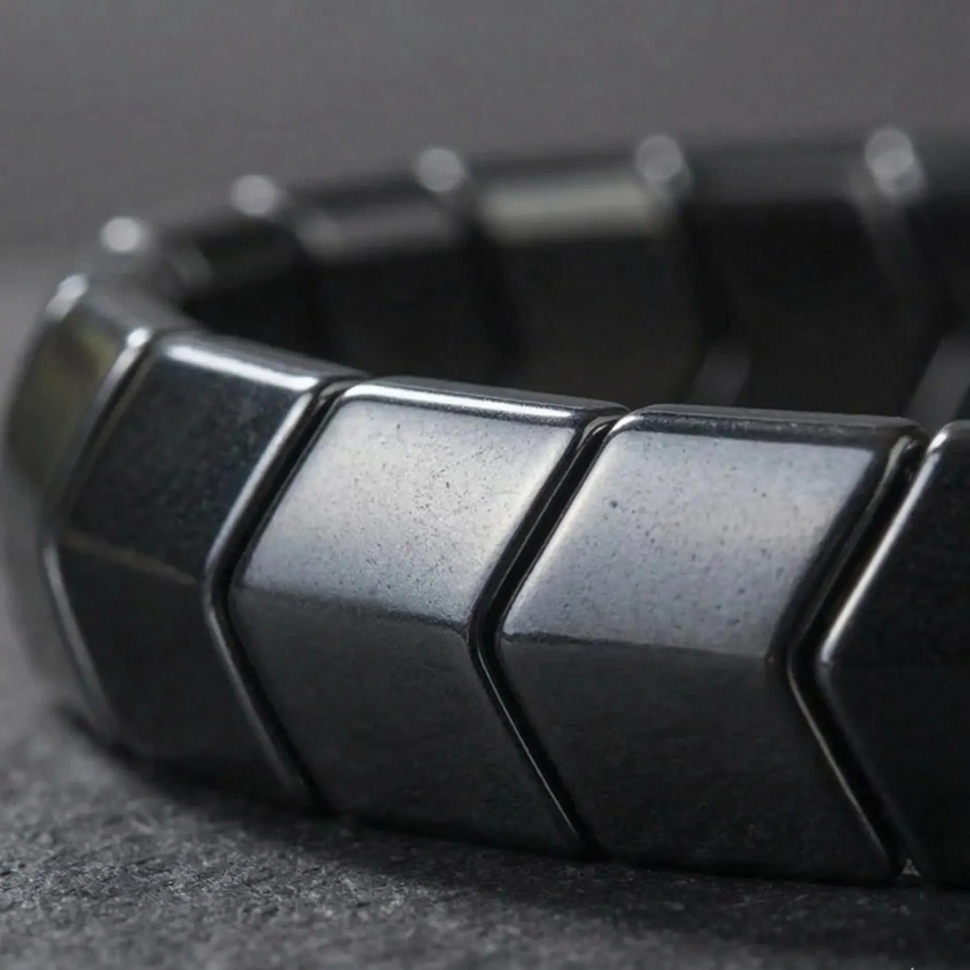 Black Hematite Bracelet for Men, Geometric Stretch Stone Bracelet, Modern Minimal Jewelry