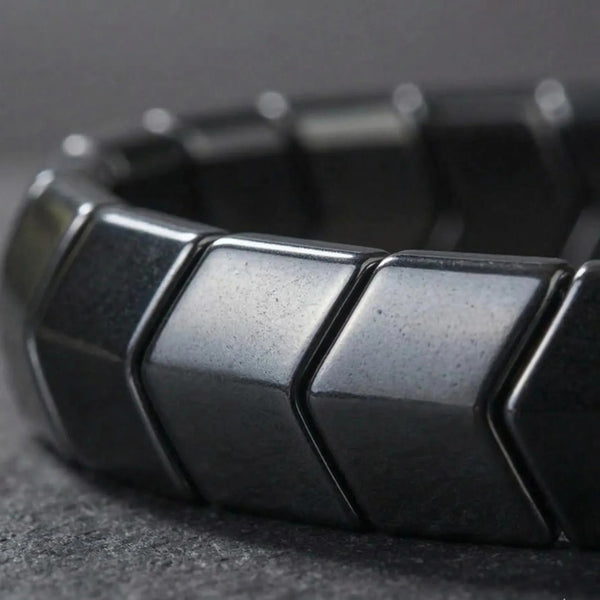 Black Hematite Bracelet for Men, Geometric Stretch Stone Bracelet, Modern Minimal Jewelry