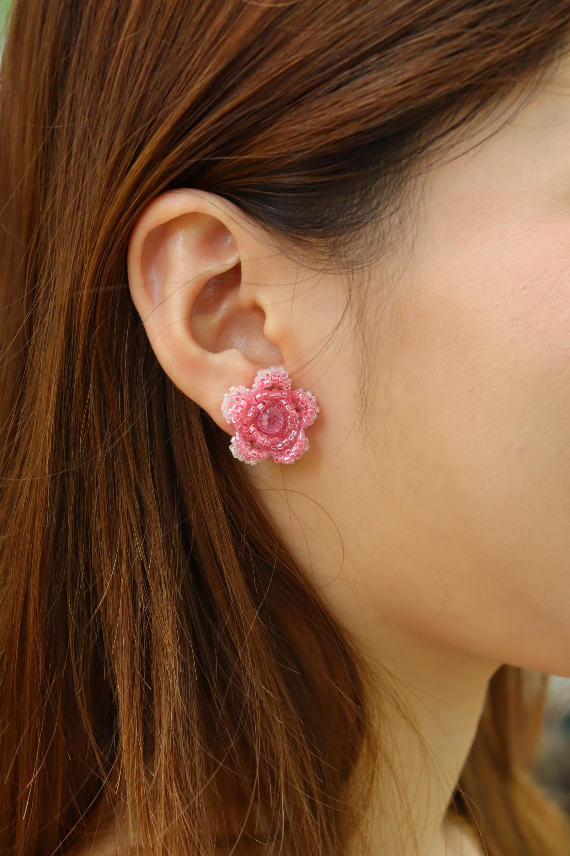Handmade Pink Rose Earrings Main image