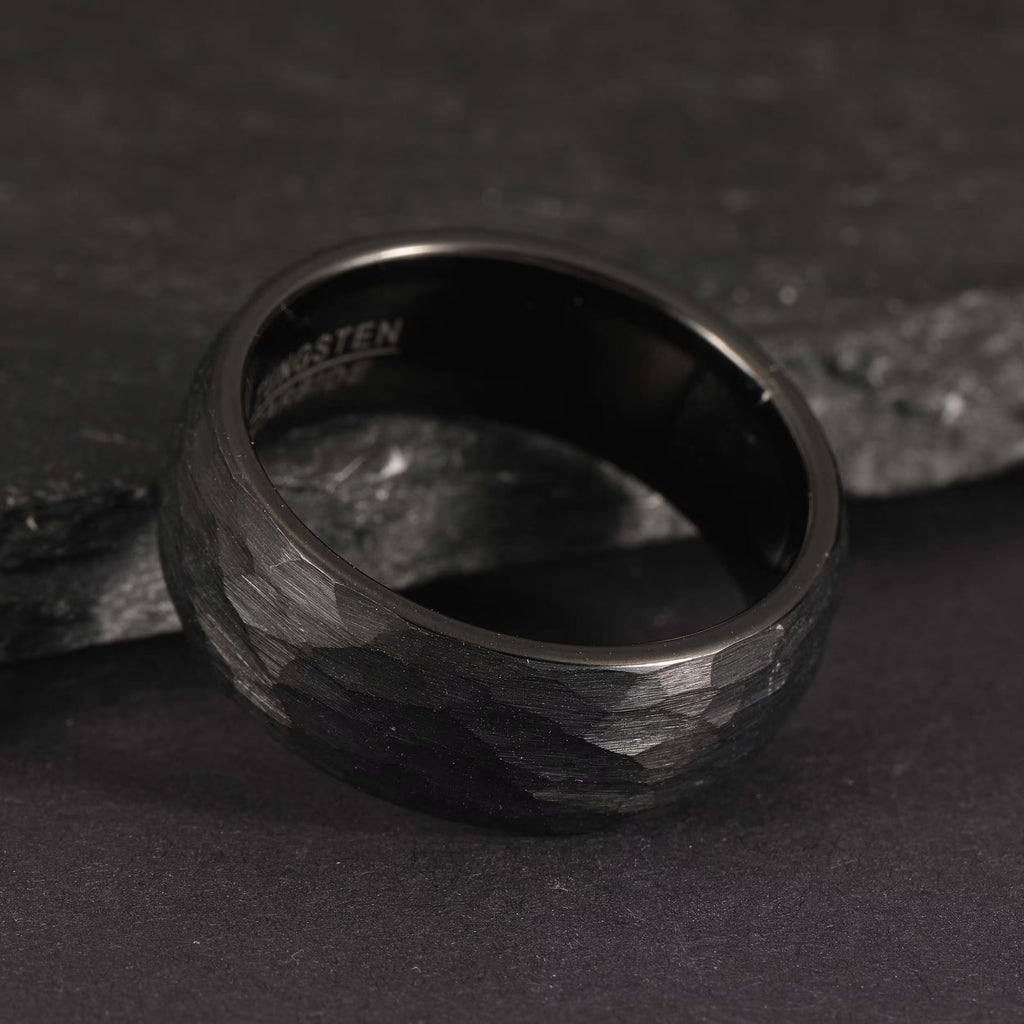 8mm Black Tungsten Ring, Hammered Finish Ring, Wedding Ring Unisex Tungsten Ring Holiday Gifts