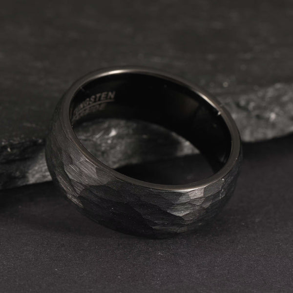 8mm Black Tungsten Ring, Hammered Finish Ring, Wedding Ring Unisex Tungsten Ring Holiday Gifts