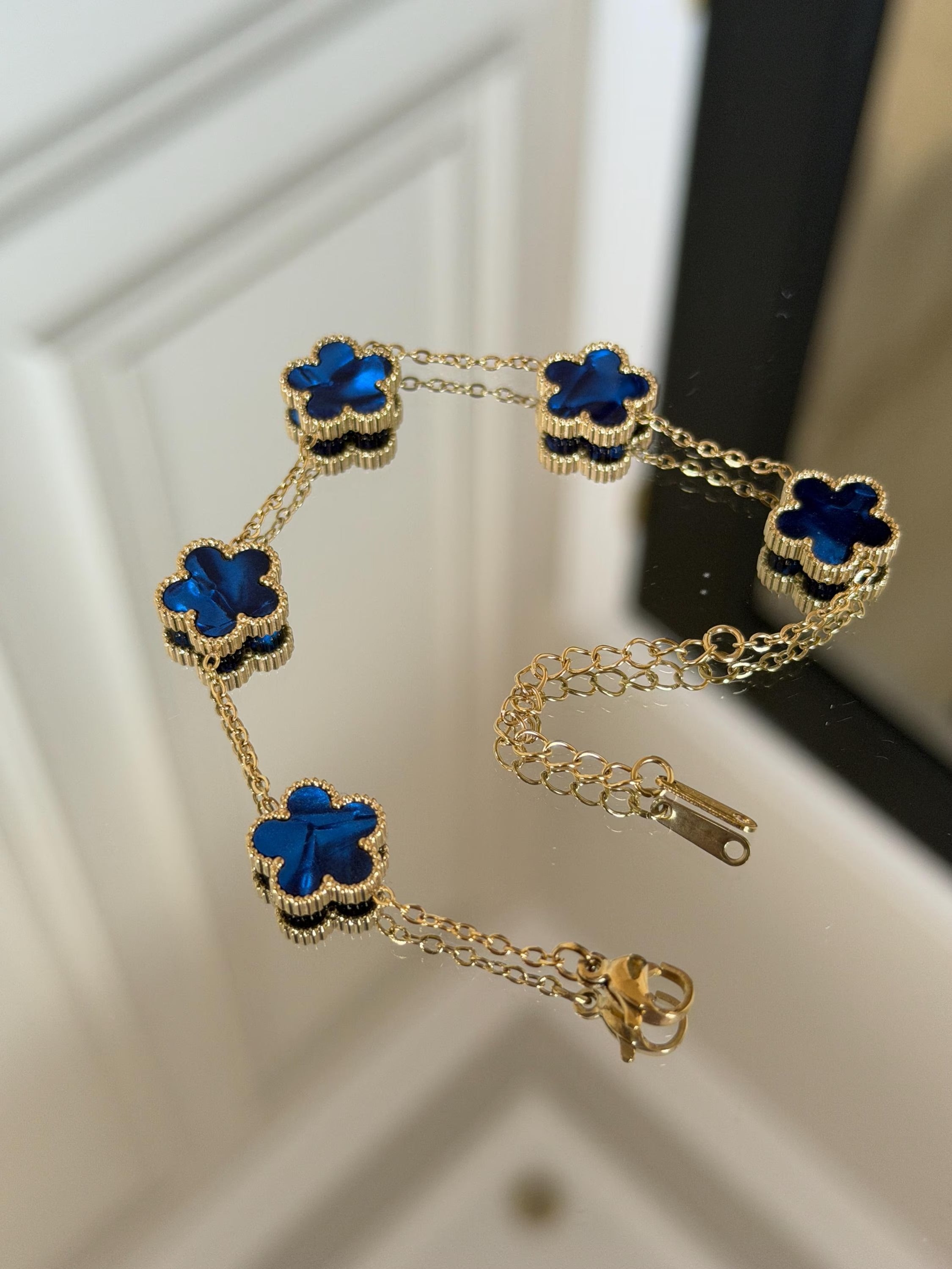 18K Gold Plated blue adjustable flower Bracelet