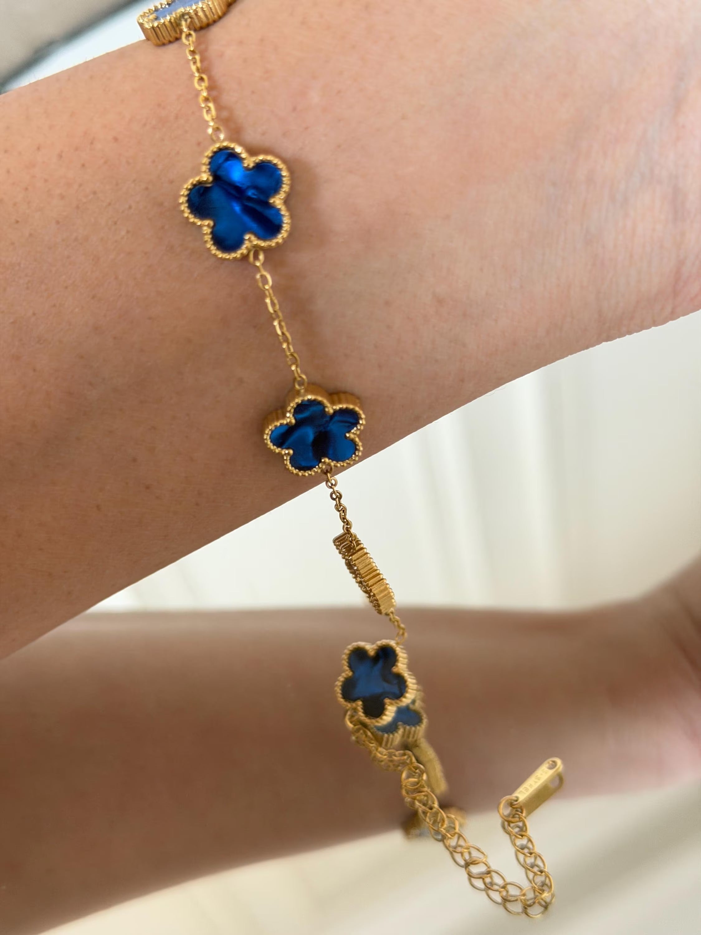 18K Gold Plated blue adjustable flower Bracelet