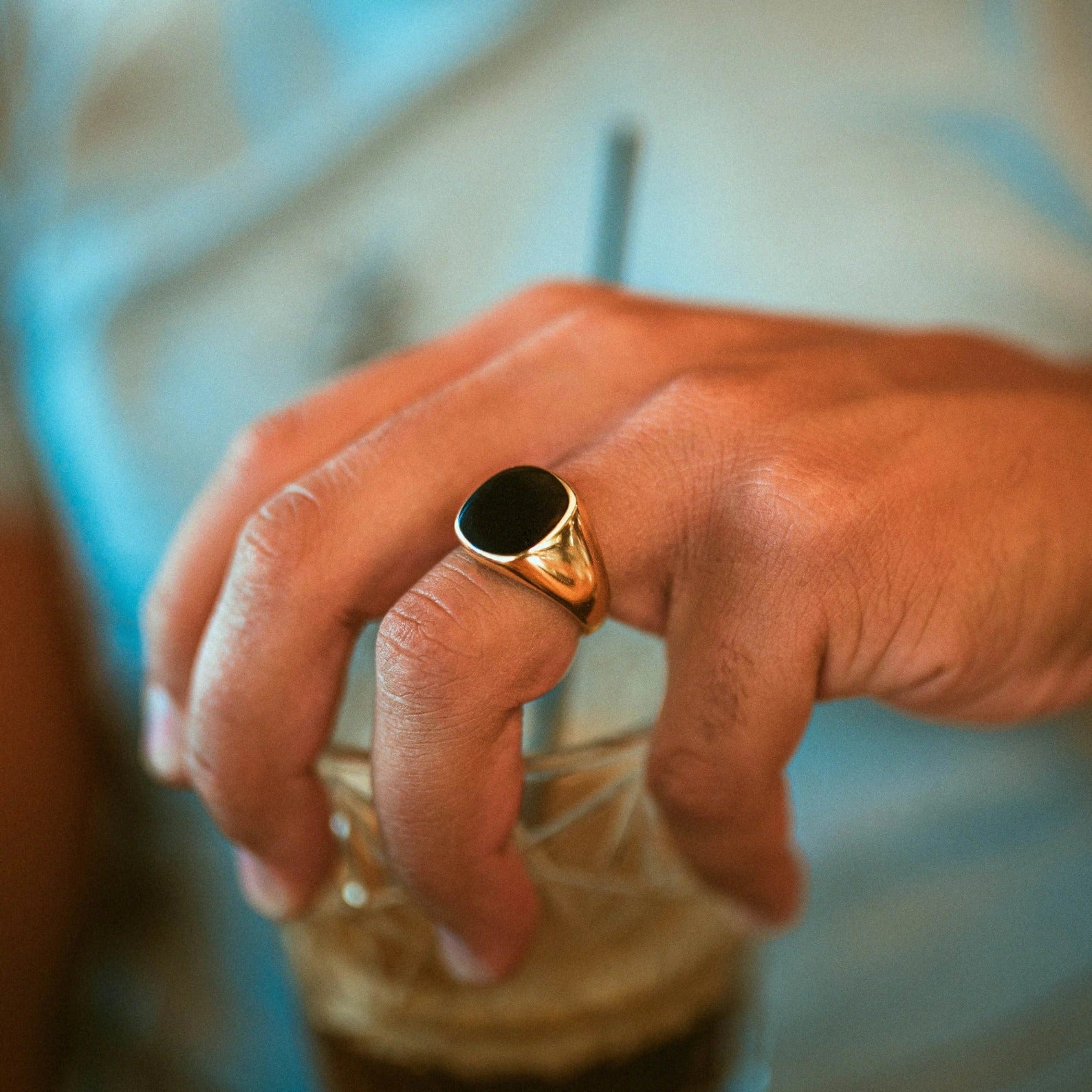 Silver Signet Ring - Vintage Styled Black Stone Signet Ring Men