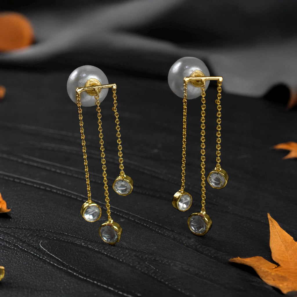 Minimalist Polki and Pearl Earrings