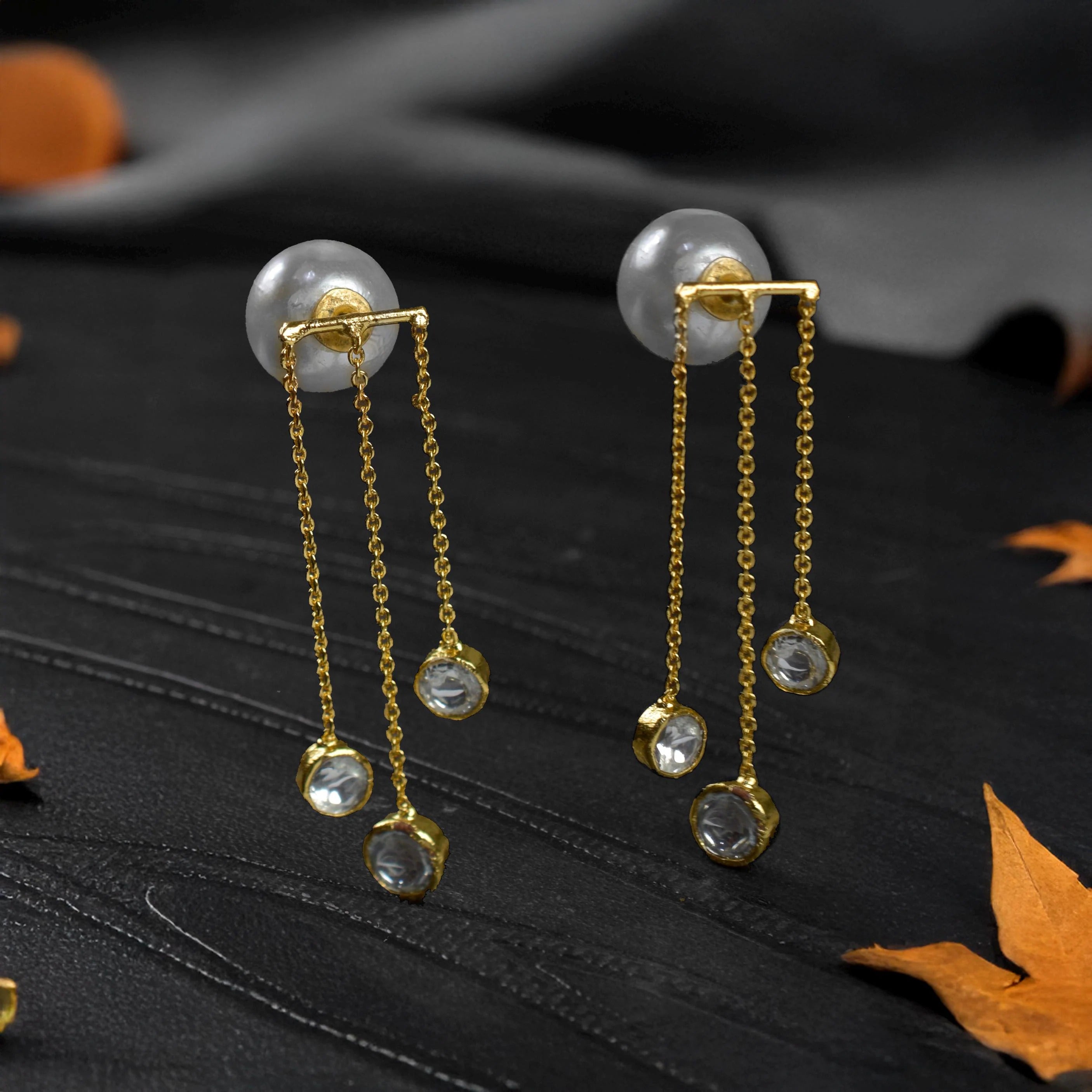 Minimalist Polki and Pearl Earrings