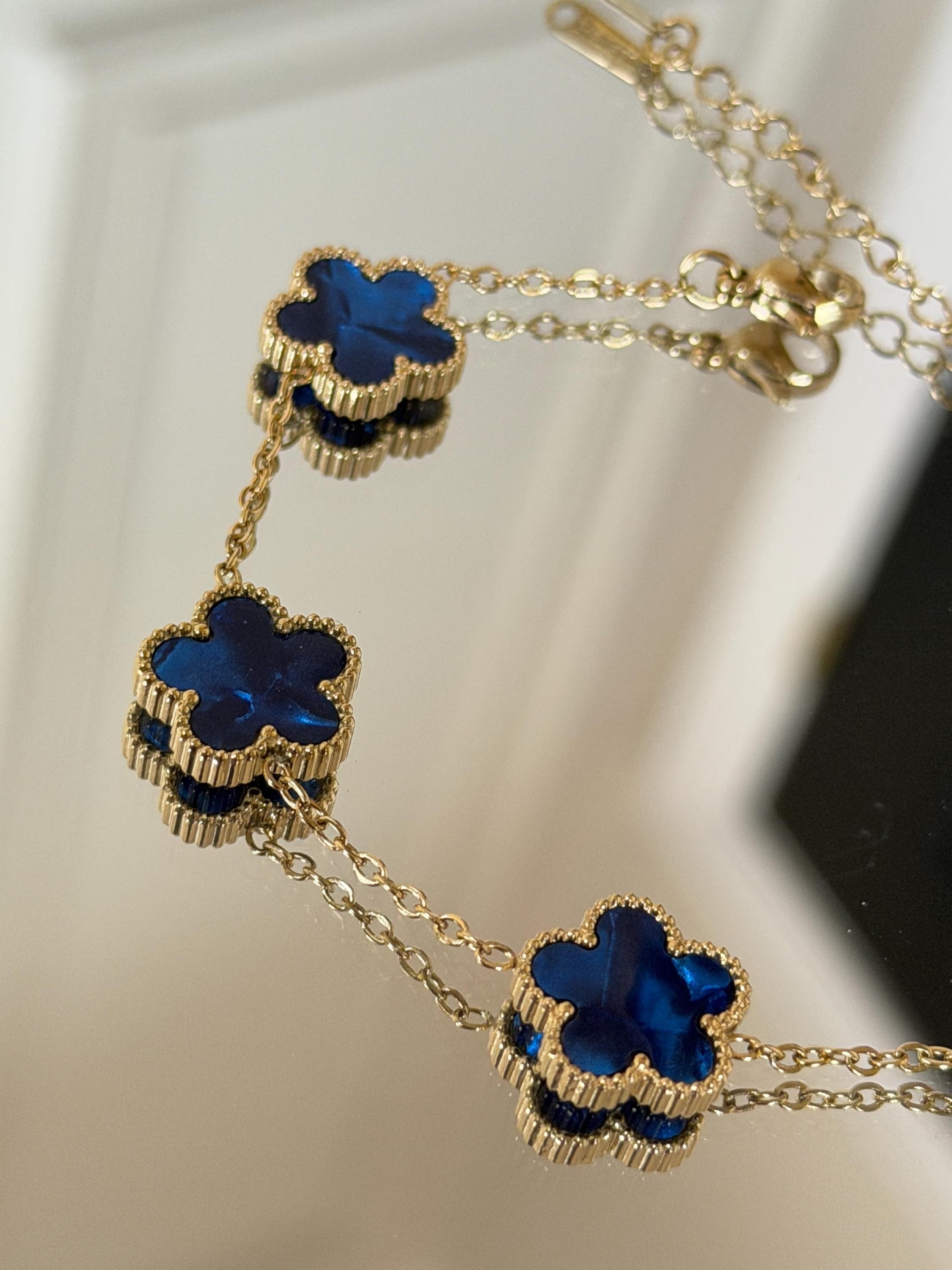 18K Gold Plated blue adjustable flower Bracelet Secondary image
