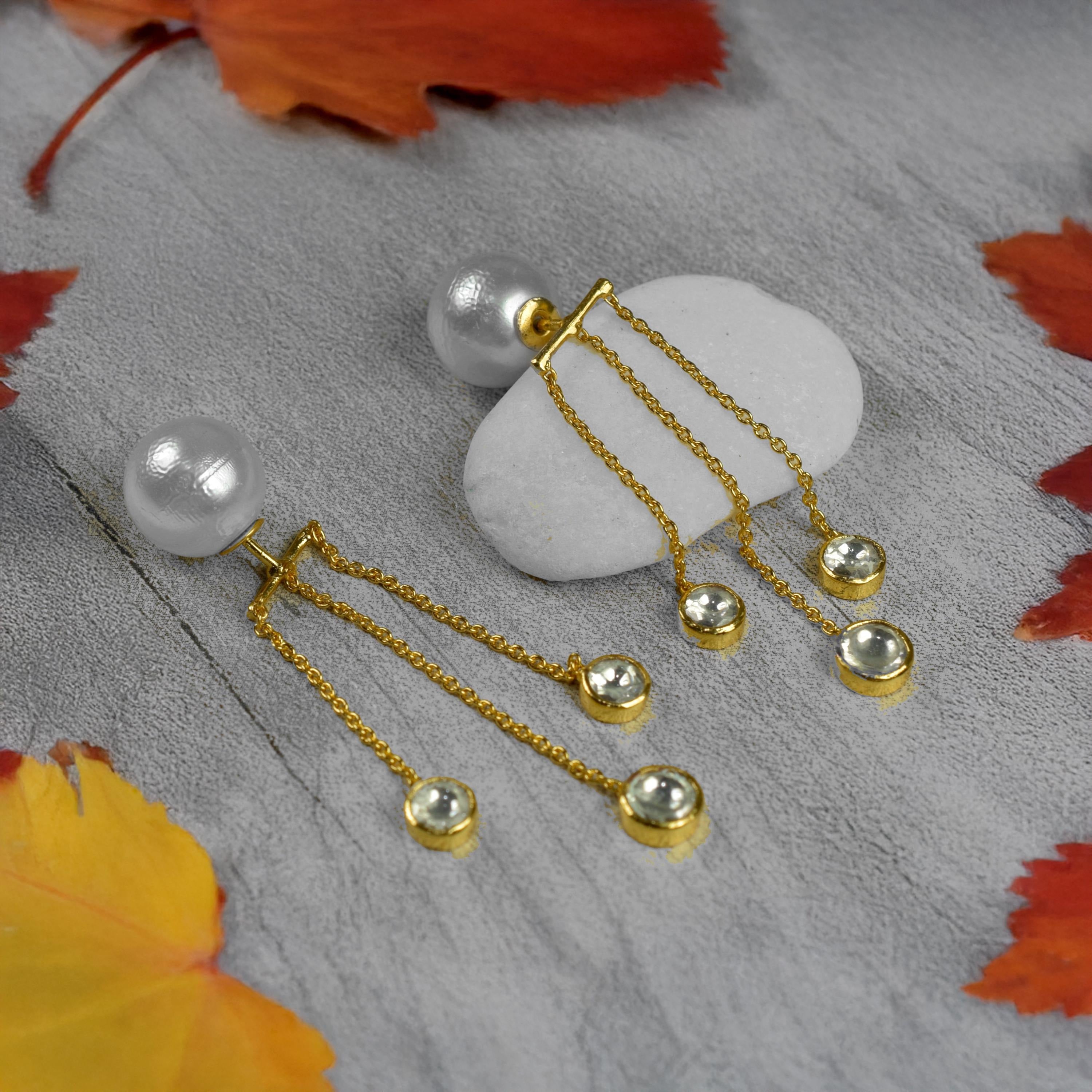Minimalist Polki and Pearl Earrings Secondary image