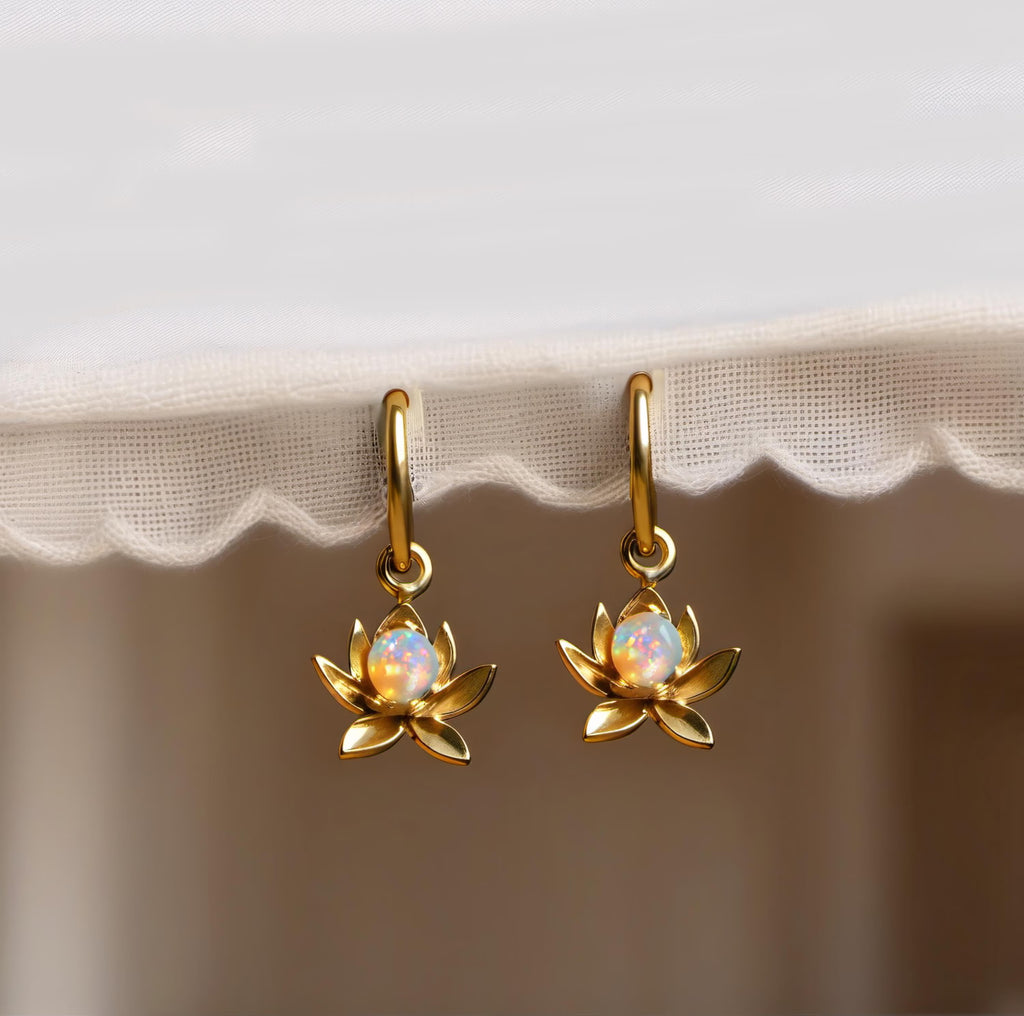 Water lily Lotus Flower Huggie Hoop Earrings