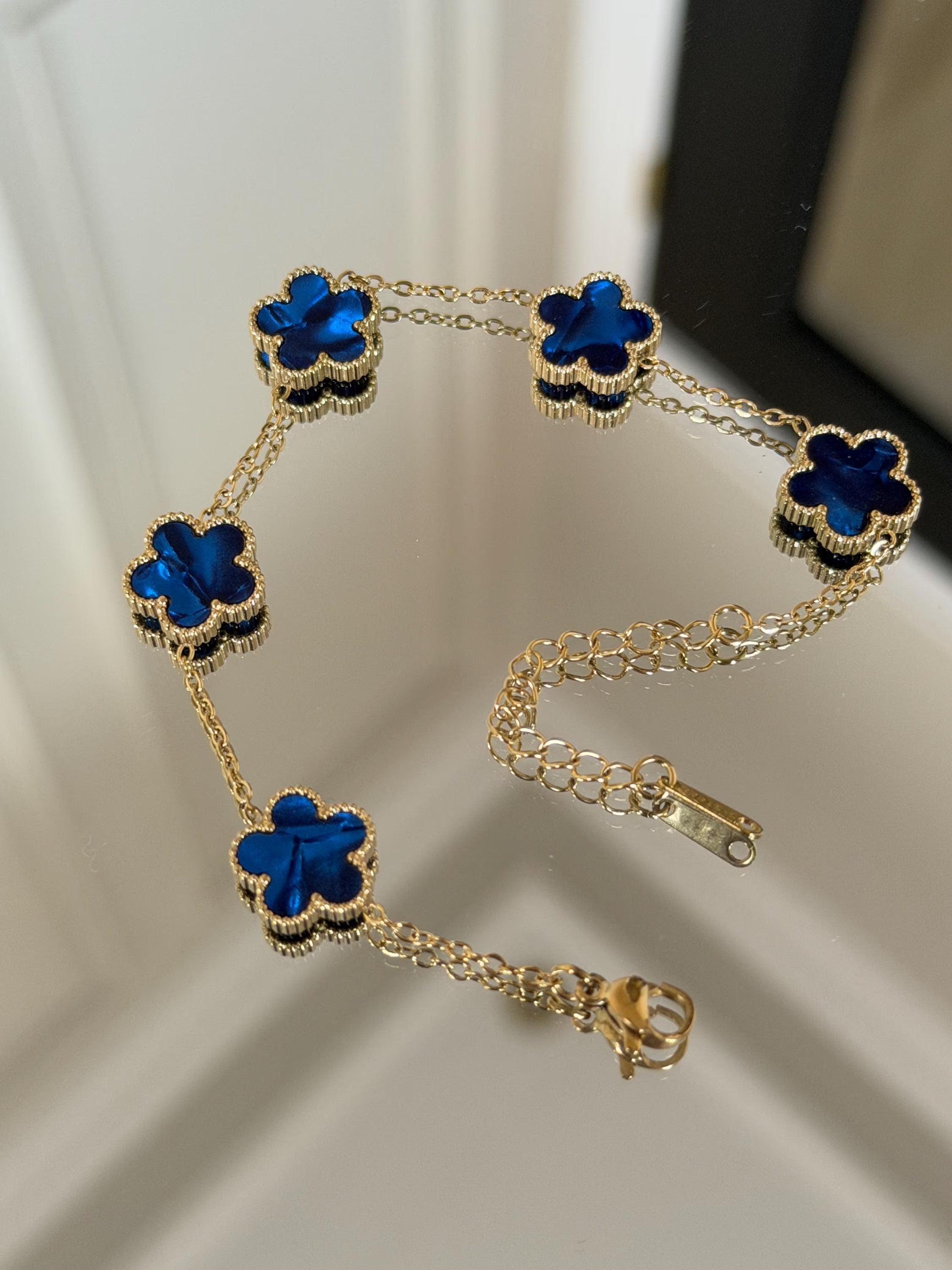 18K Gold Plated blue adjustable flower Bracelet Main image