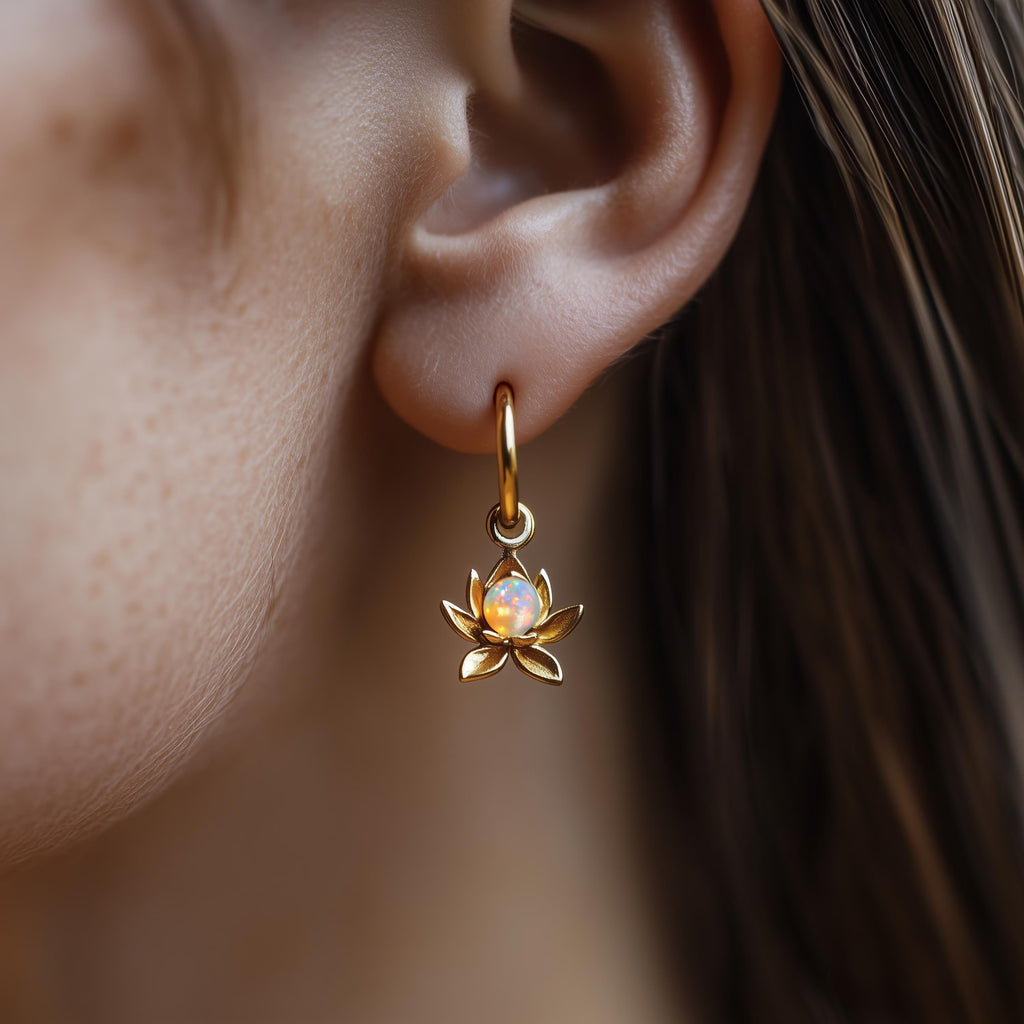 Water lily Lotus Flower Huggie Hoop Earrings