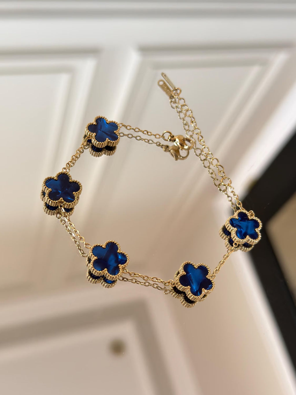 18K Gold Plated blue adjustable flower Bracelet