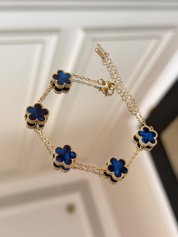 18K Gold Plated blue adjustable flower Bracelet