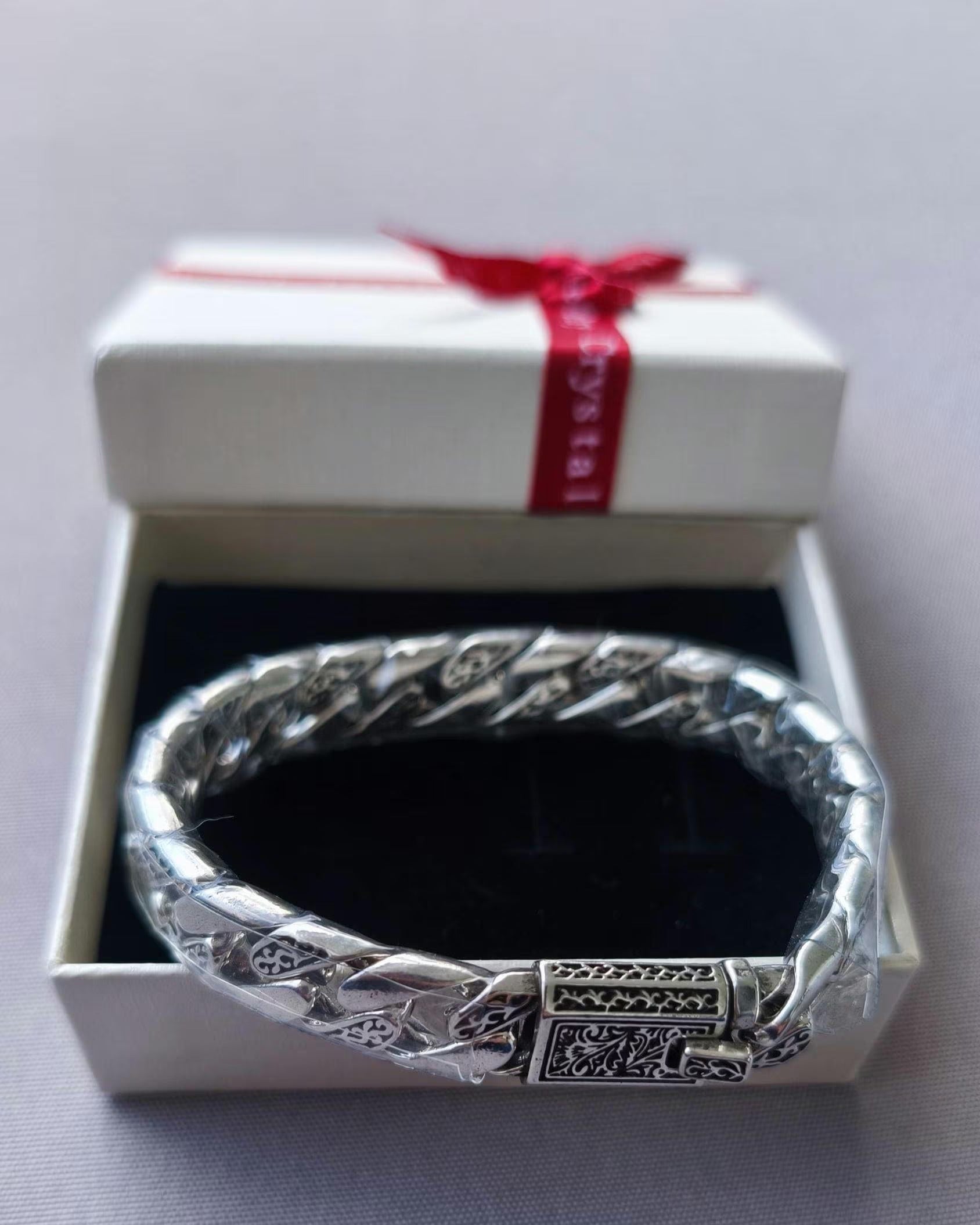 Bracelet in 925 Silver with Cuban Link and Patterned Design