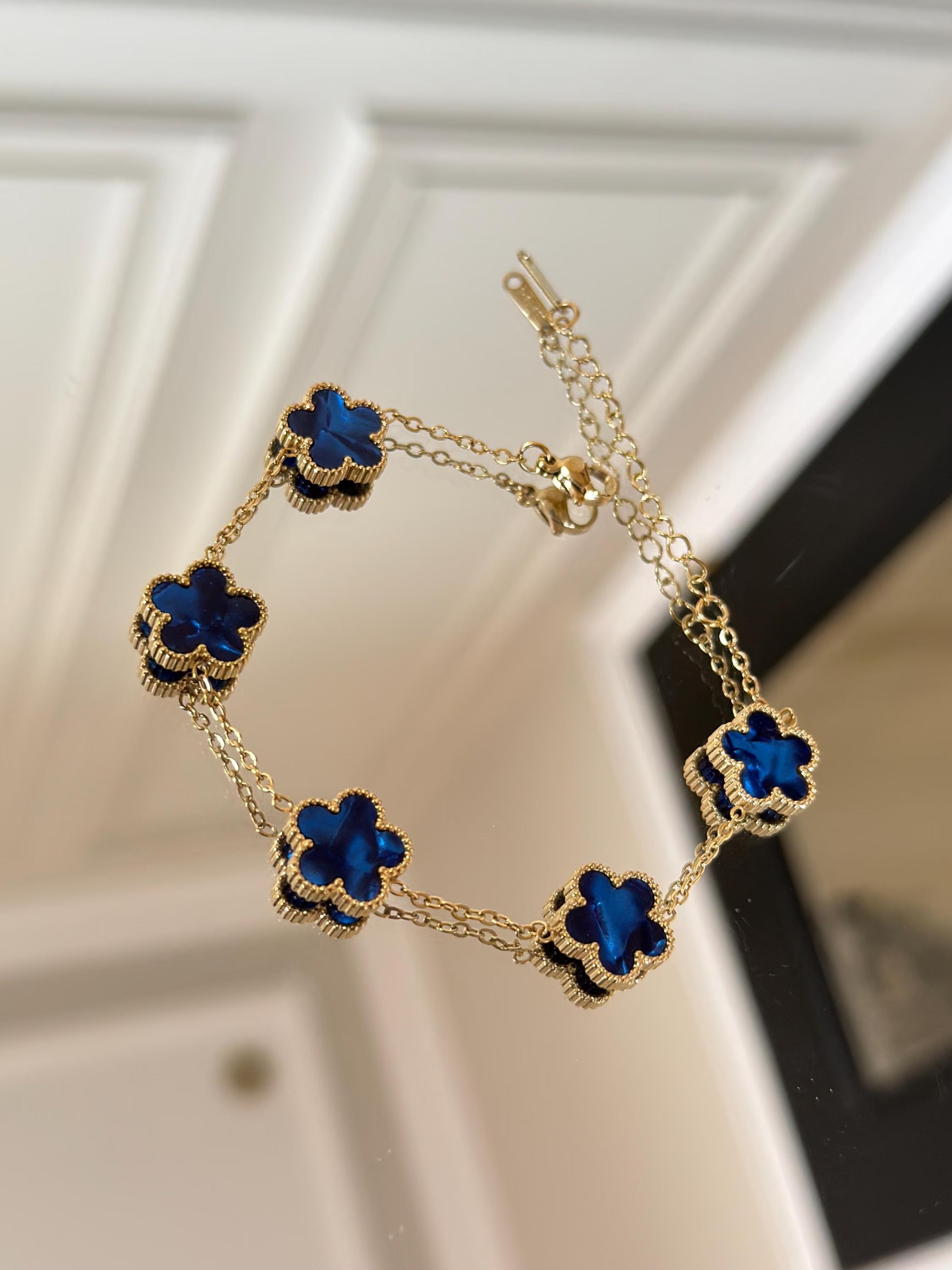 18K Gold Plated blue adjustable flower Bracelet