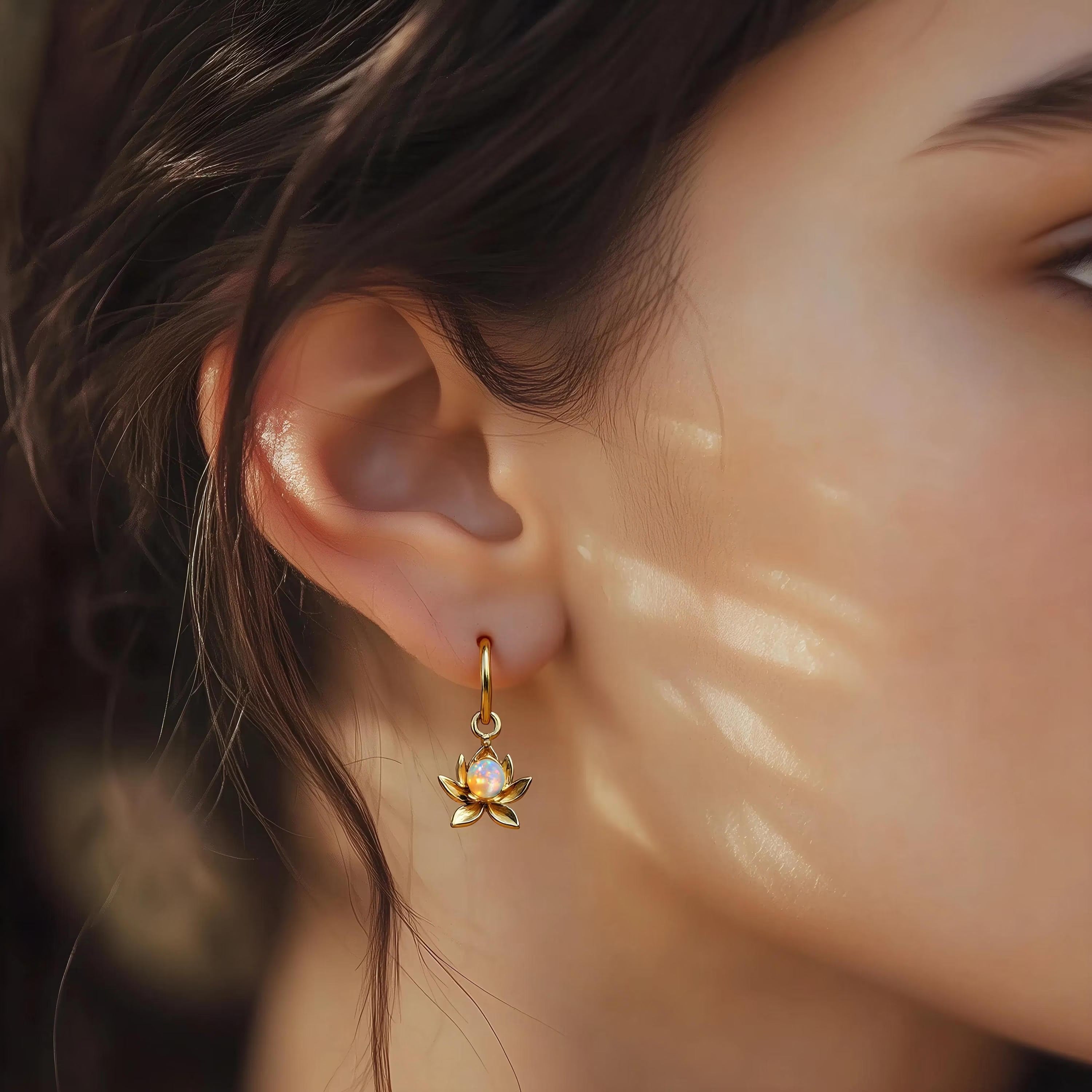 Water lily Lotus Flower Huggie Hoop Earrings Secondary image