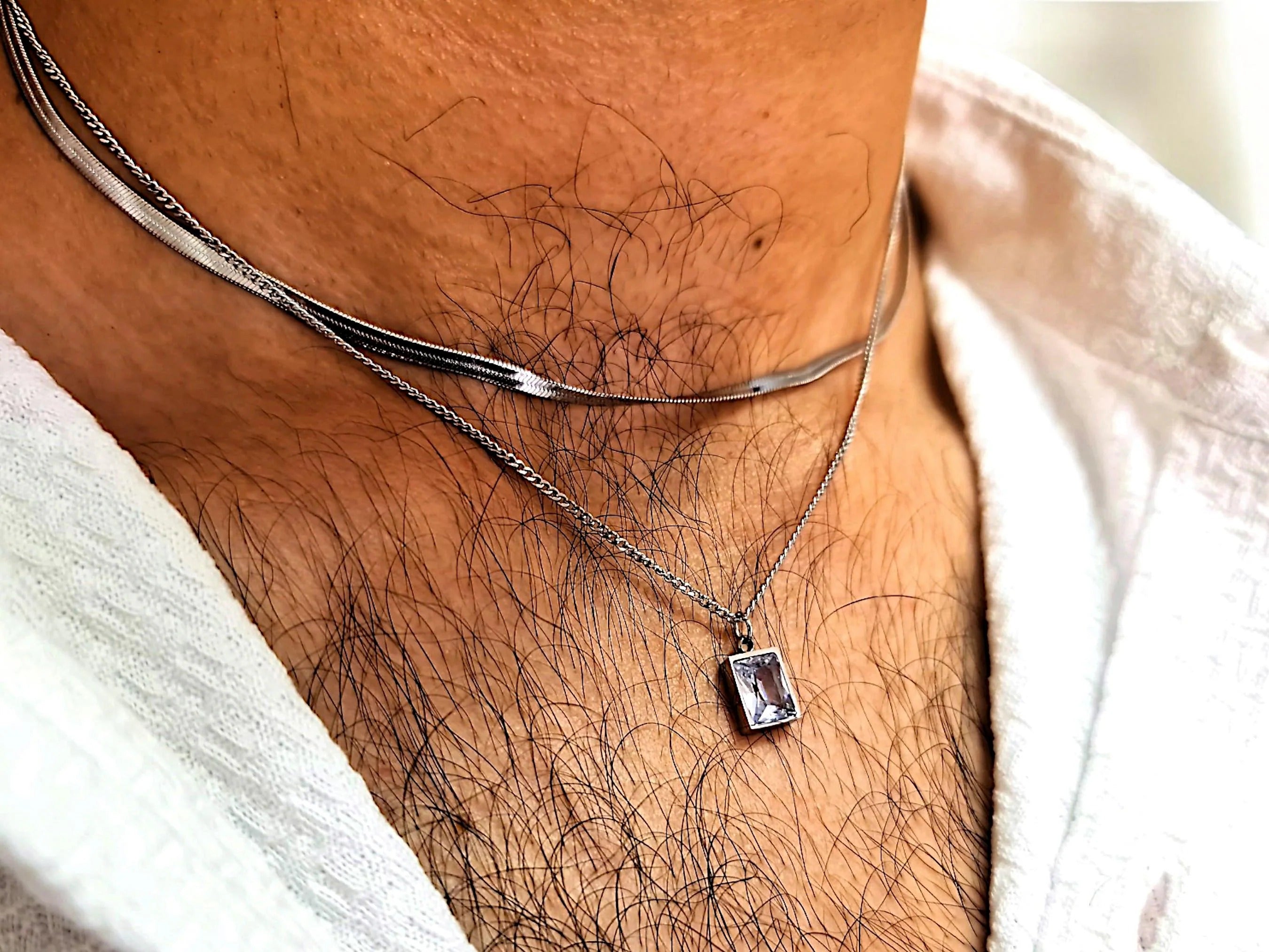 Mens Minimalist Crystal Necklac