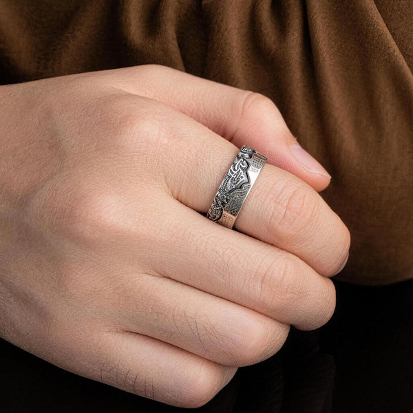 Mountain Range Band Ring, Adjustable Vintage Nature Symbol Peak Ascent Challenge,Adventure Gift,Biker Ring,Mens Ring,Fits US sizes 8-11