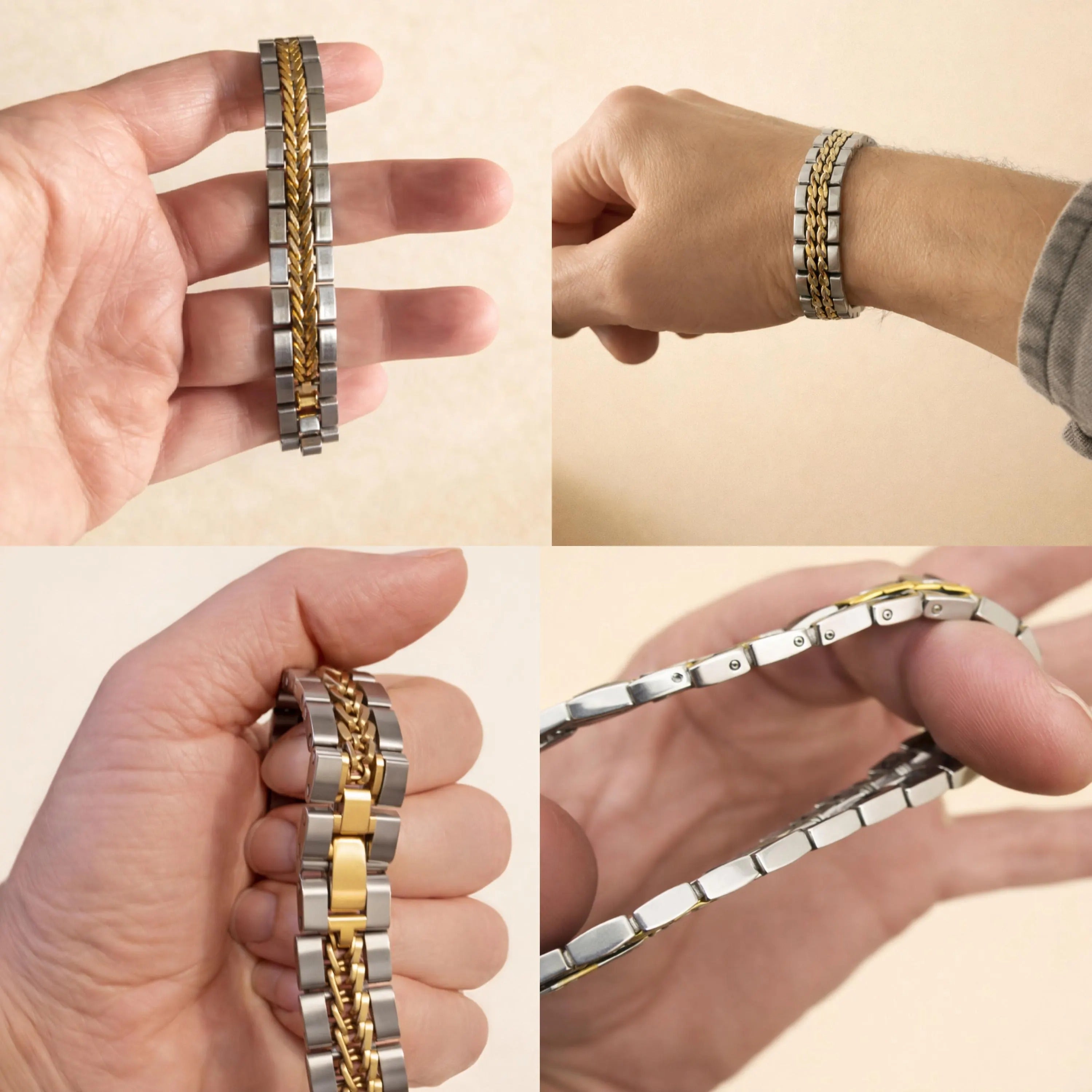 Men’s Stainless Steel Chunky Link Bracelet in Gold, Silver or Two Tone