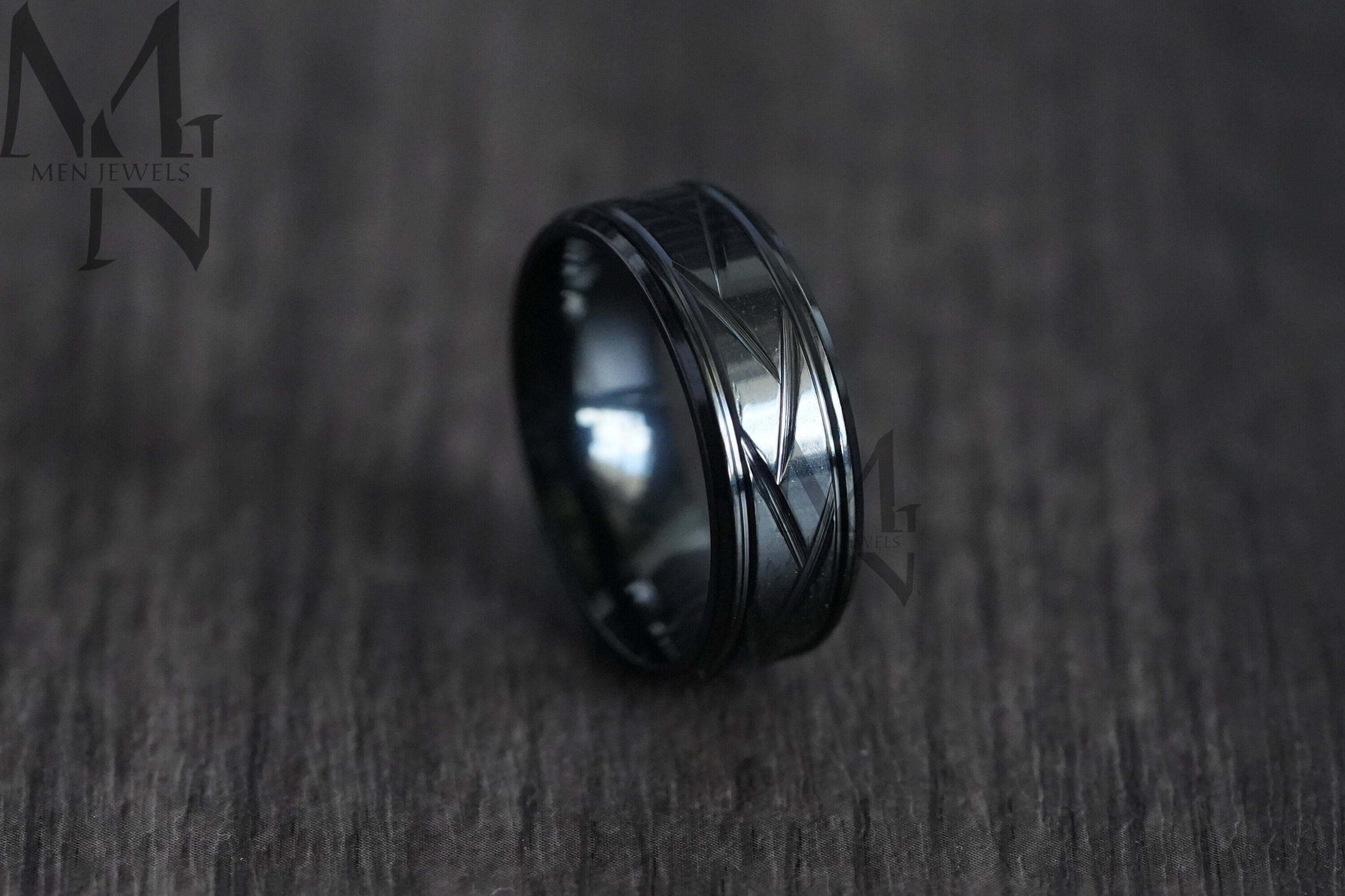 Black Line Pattern Stainless Steel Ring